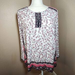 J. Jill women floral print rayon top blouse long sleeve v-neck Size M